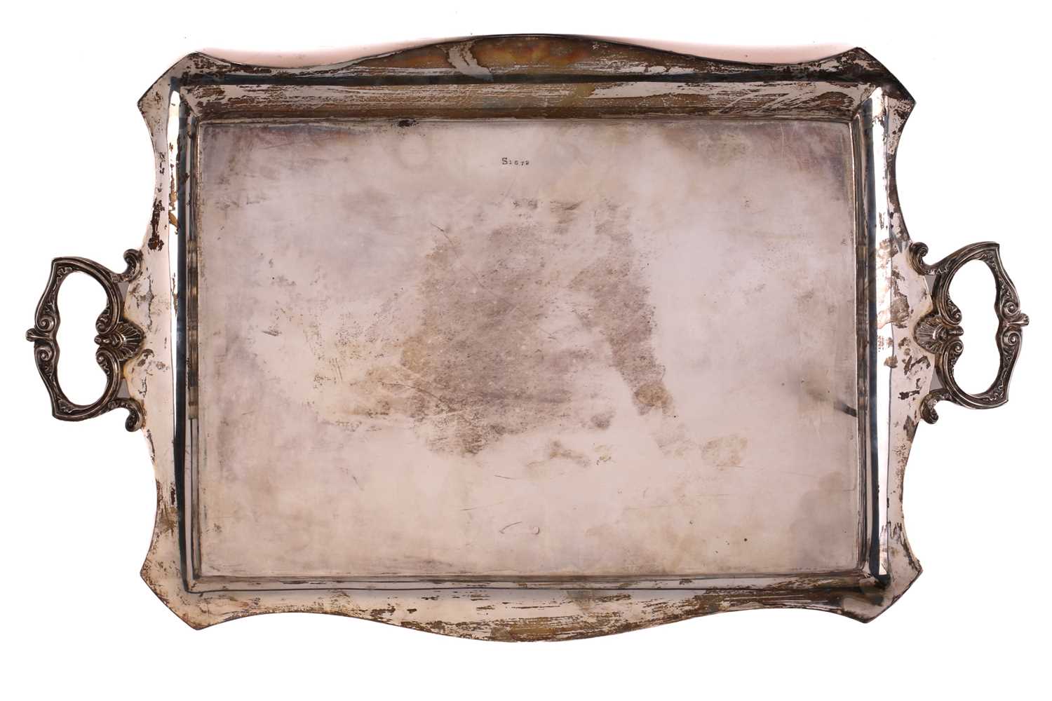 An early 20th century Neo-Classical heavy silver rectangular two handle tray. Sheffield 1914 by - Image 2 of 4