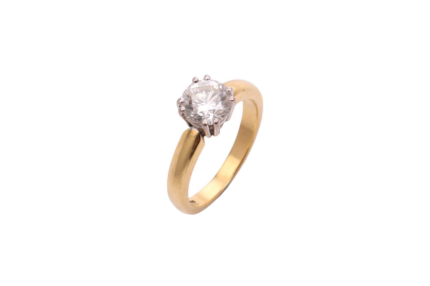 An 18ct gold diamond solitaire ring, with a round brilliant diamond weighing 1.58ct, H colour, VS2