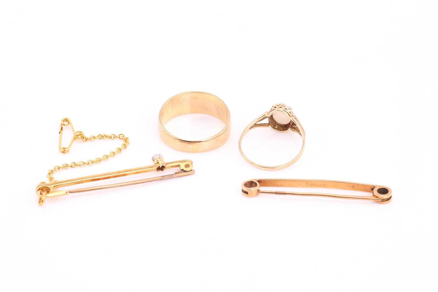 A 9 carat gold Mizpah ring; a single stone opal ring; a single stone diamond bar brooch and an - Image 2 of 2