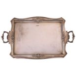 An early 20th century Neo-Classical heavy silver rectangular two handle tray. Sheffield 1914 by