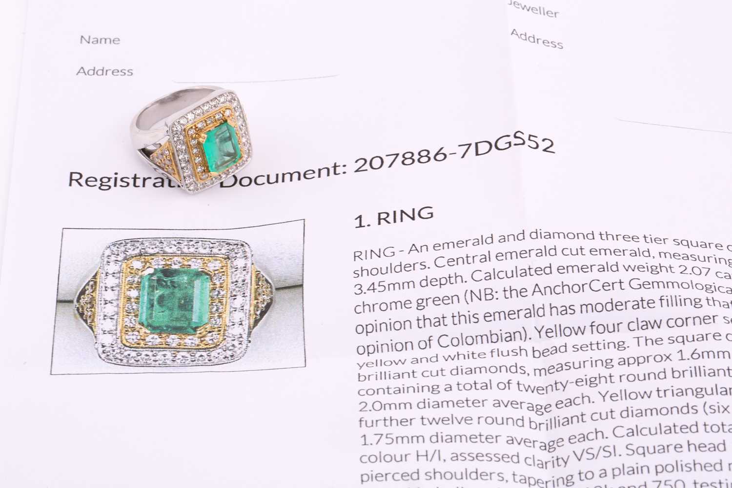 An emerald and diamond three-tier dress ring, consisting of a central emerald-cut emerald, - Image 10 of 10