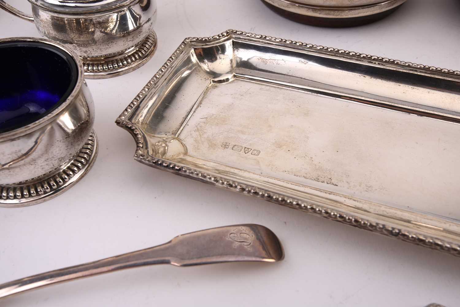 A small collection of silver items to include bonbon dish, wine coasters, suffer tray and other - Image 4 of 6