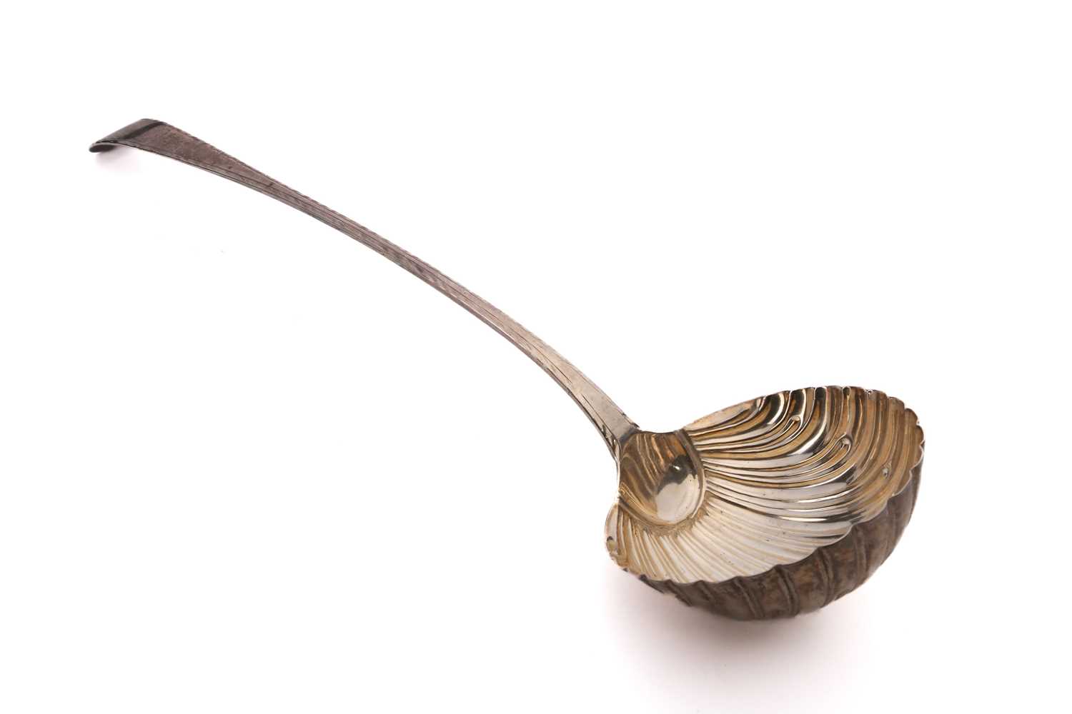 A George III silver Old English pattern soup ladle, London probably 1770 by T. Ellis. With shell