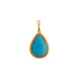 A turquoise pendant, comprises a pear-shaped turquoise cabochon, approximately measuring 19.3 x 13.8