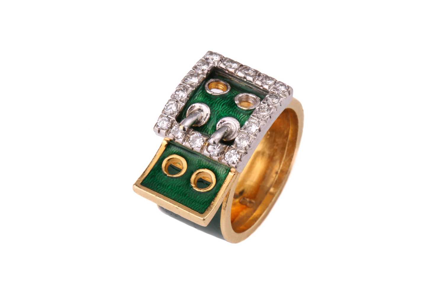 A Kutchinsky enamel and diamond-set belt buckle ring, consisting of eighteen round brilliant - Image 4 of 10