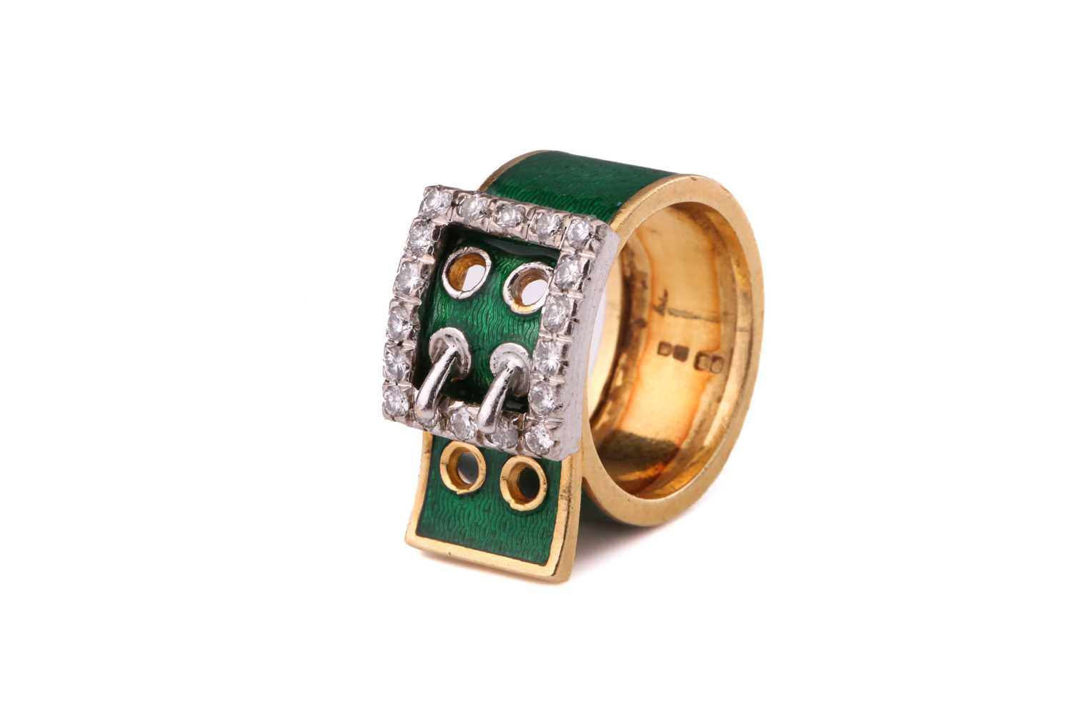 A Kutchinsky enamel and diamond-set belt buckle ring, consisting of eighteen round brilliant - Image 3 of 10