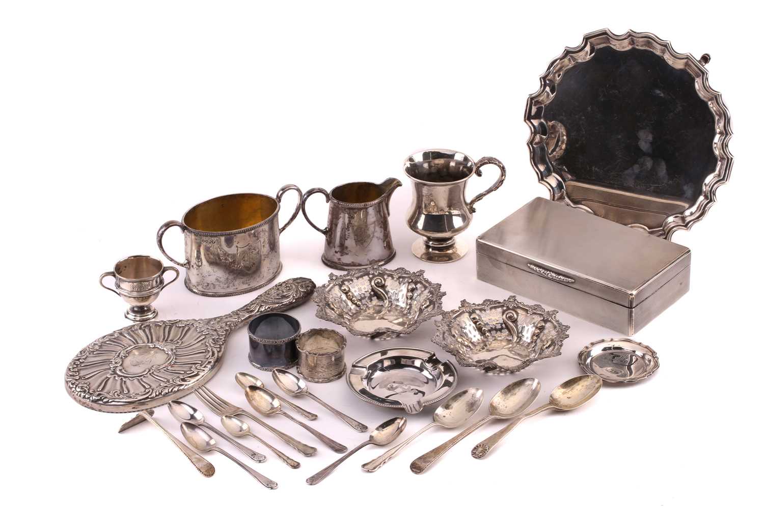 A small collection of silver items including a 20th-century circular salver, London 1931 by Williams