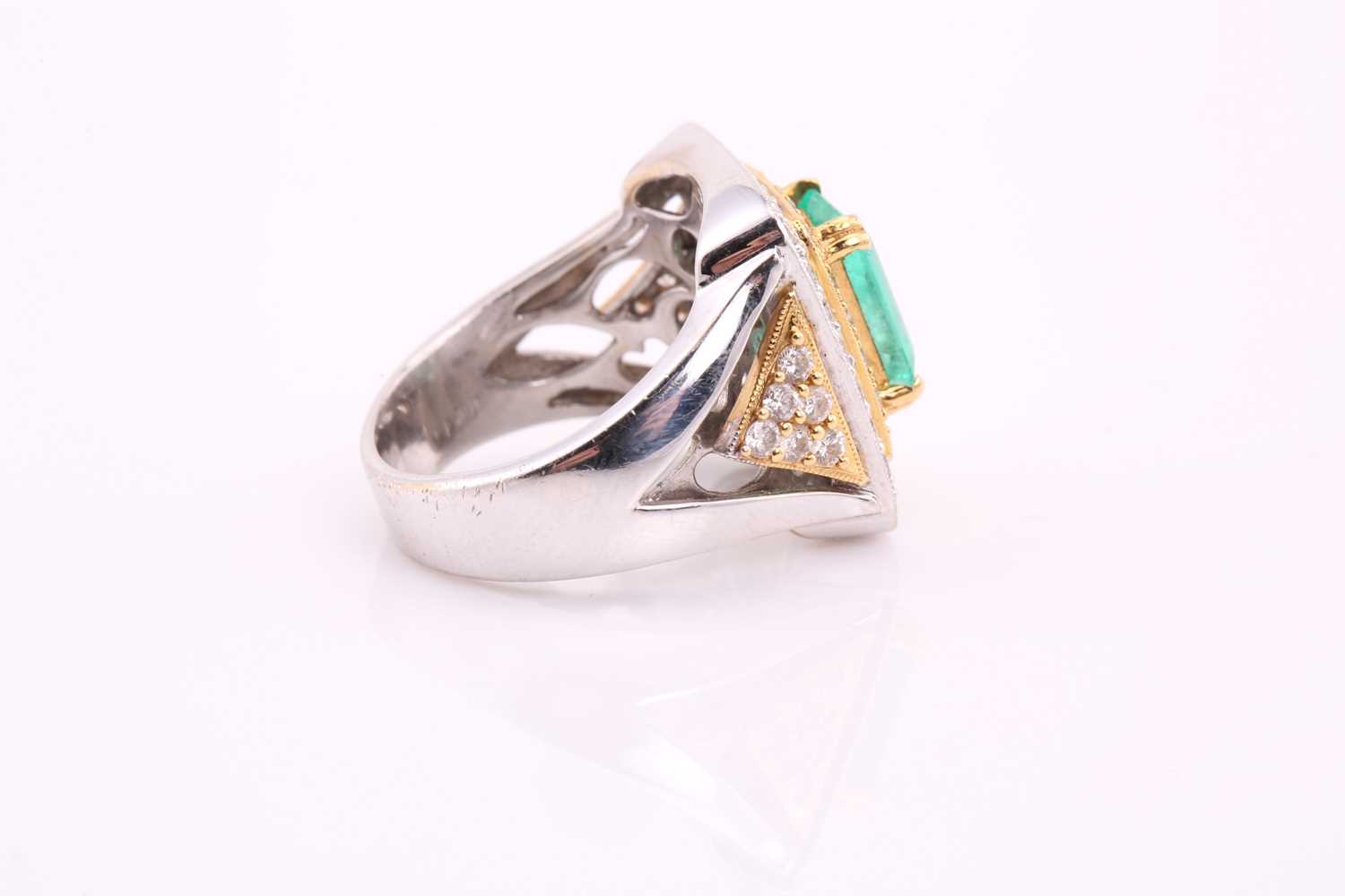 An emerald and diamond three-tier dress ring, consisting of a central emerald-cut emerald, - Image 8 of 10