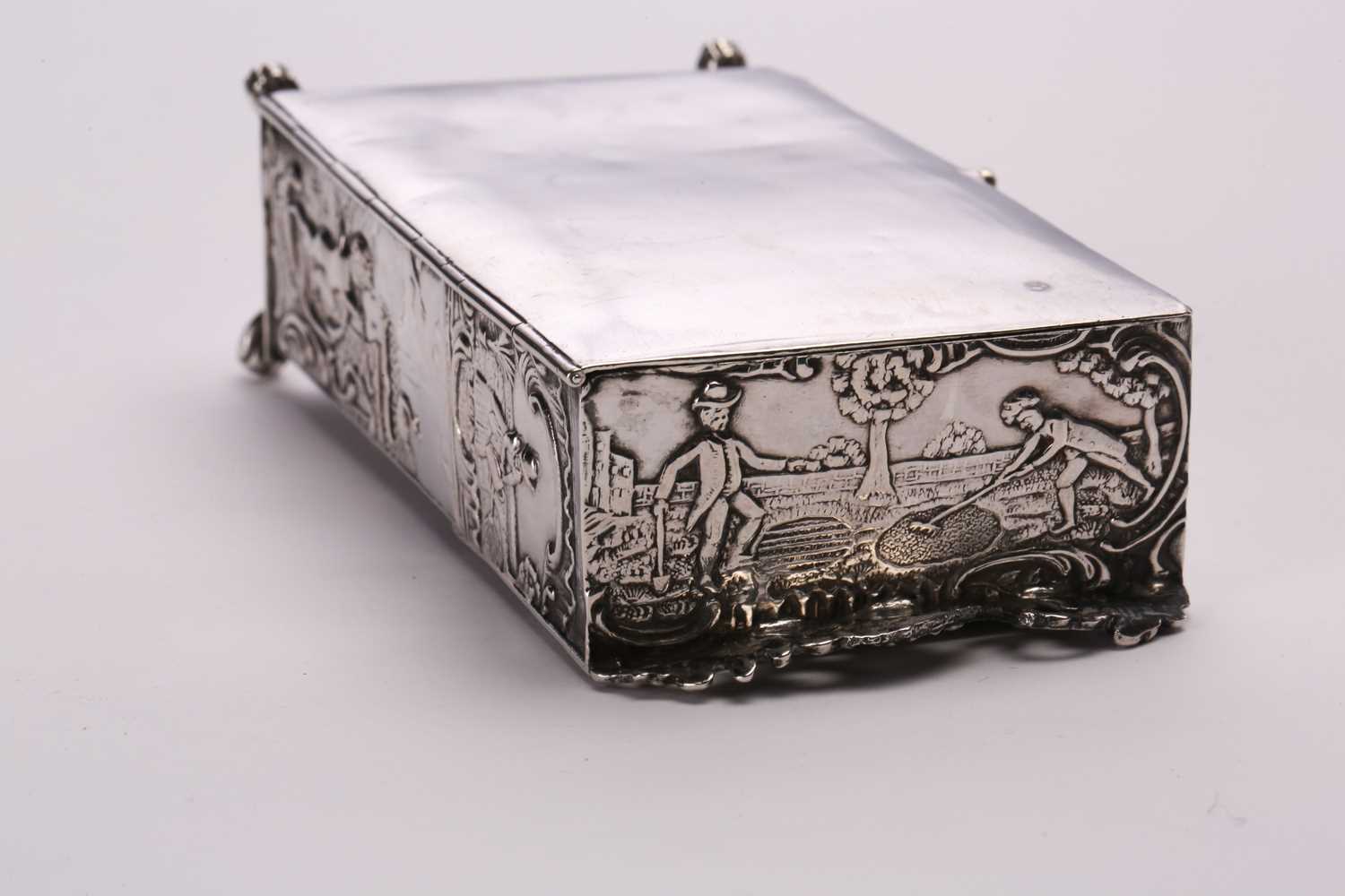 An unusual Probably Dutch late 19th century silver Punch and Judy hinged table box, bearing import - Image 4 of 7