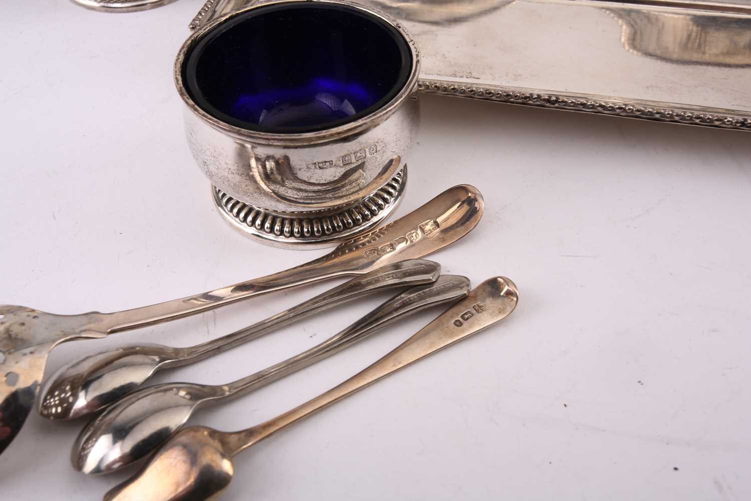 A small collection of silver items to include bonbon dish, wine coasters, suffer tray and other - Image 5 of 6