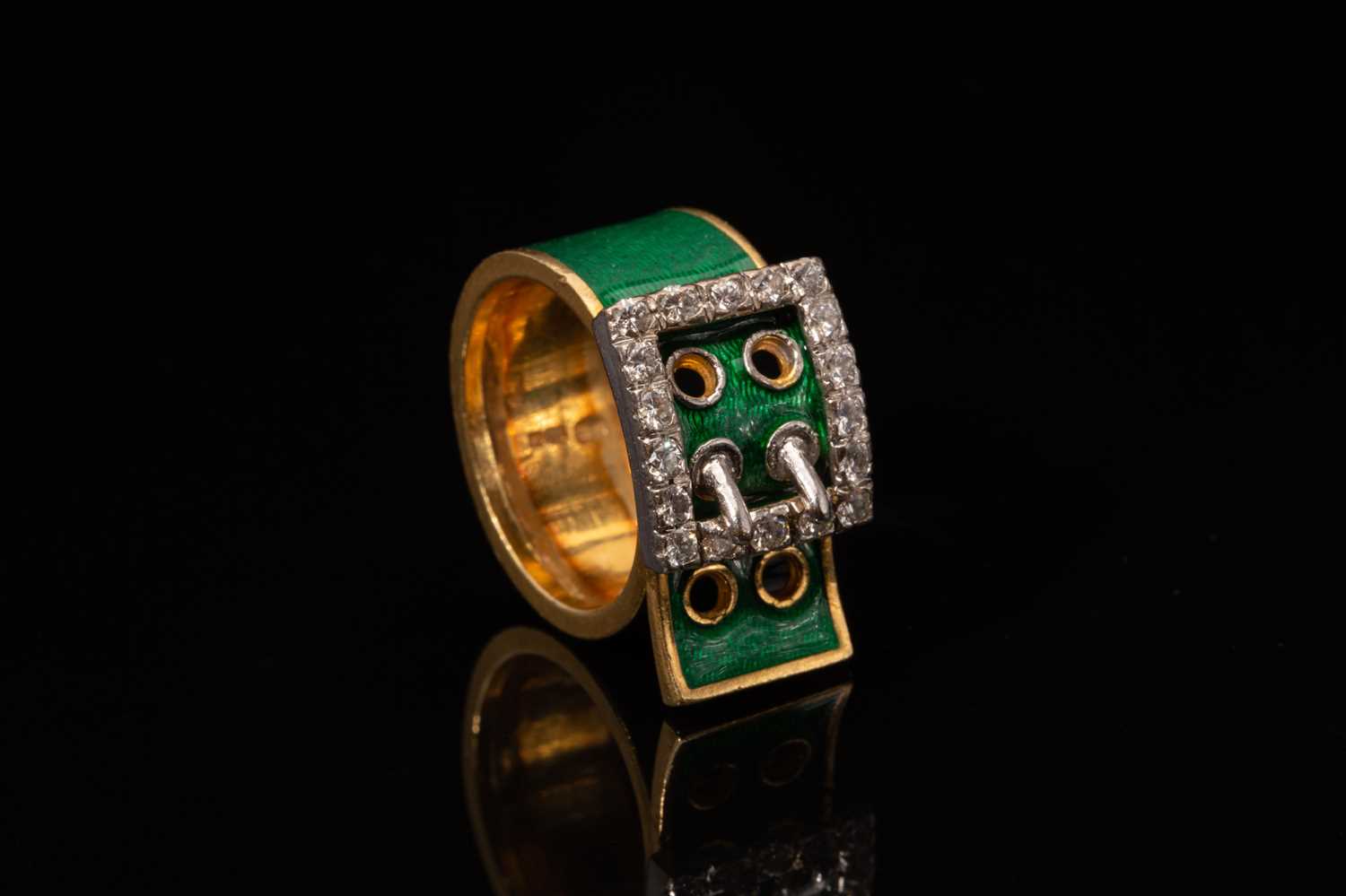 A Kutchinsky enamel and diamond-set belt buckle ring, consisting of eighteen round brilliant - Image 2 of 10