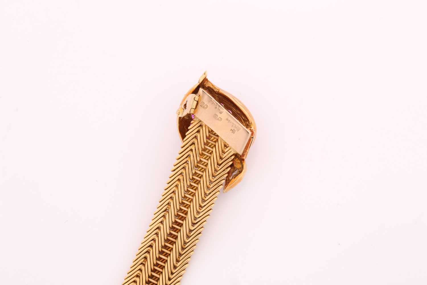 A Kutchinsky ruby and diamond slide bracelet, comprises an 18ct yellow gold woven link terminates - Image 6 of 10