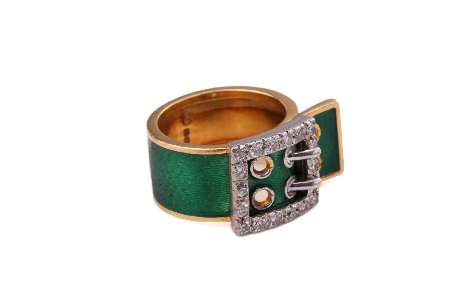 A Kutchinsky enamel and diamond-set belt buckle ring, consisting of eighteen round brilliant - Image 6 of 10