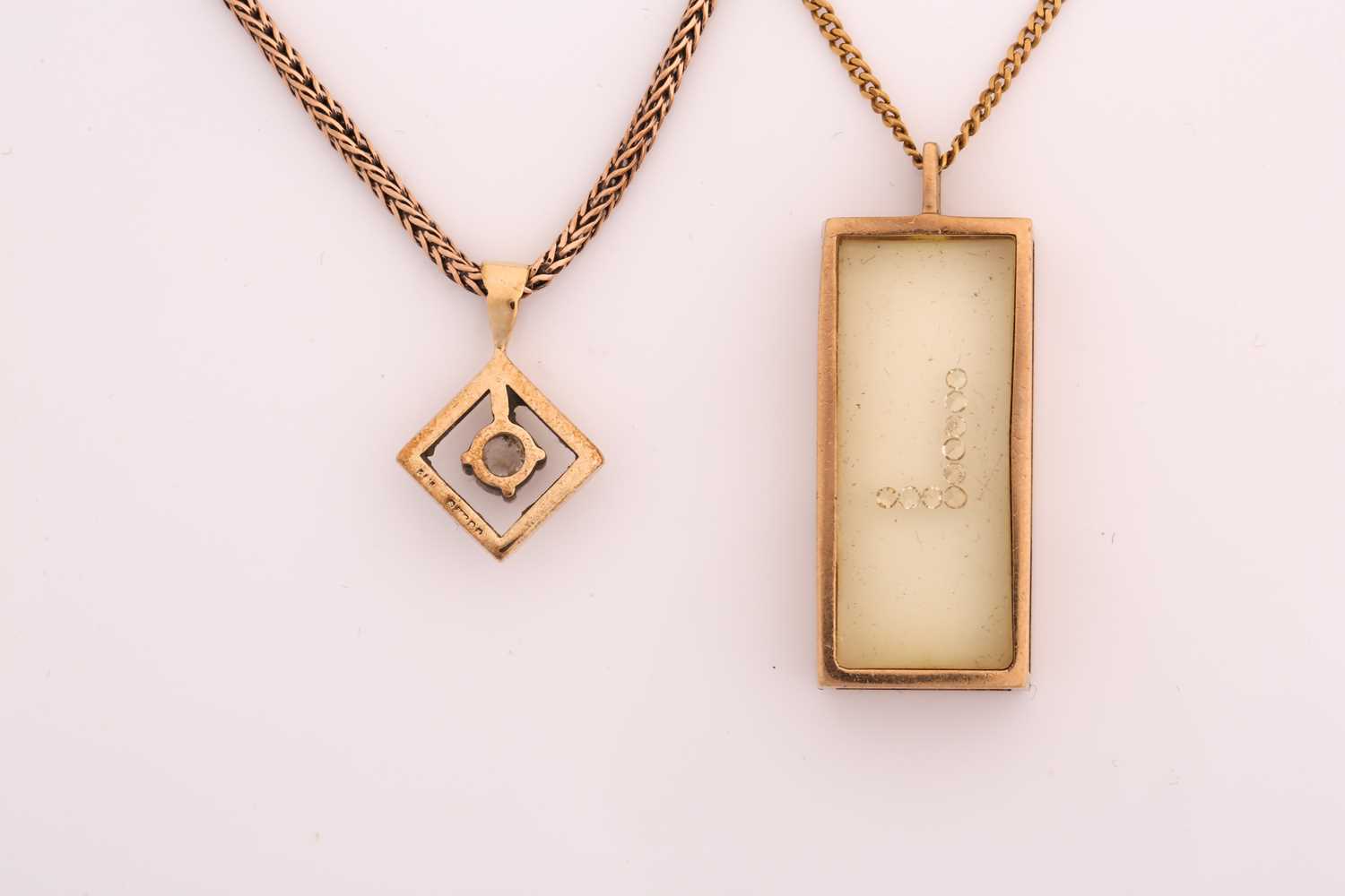 Two pendant necklaces, one consisting of 'floating' gemstones in a transparent rectangular prism - Image 4 of 4