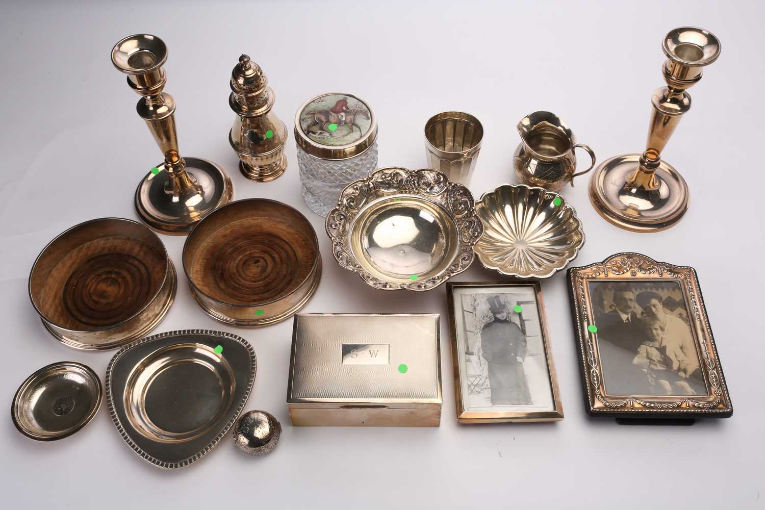 A small collection of silver items including: Pair of candlesticks, weighted bases, Birmingham 1980, - Image 2 of 11