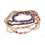Assorted bead necklaces from semi-precious stones, a string of kumihimo braided sodalite chip beads,