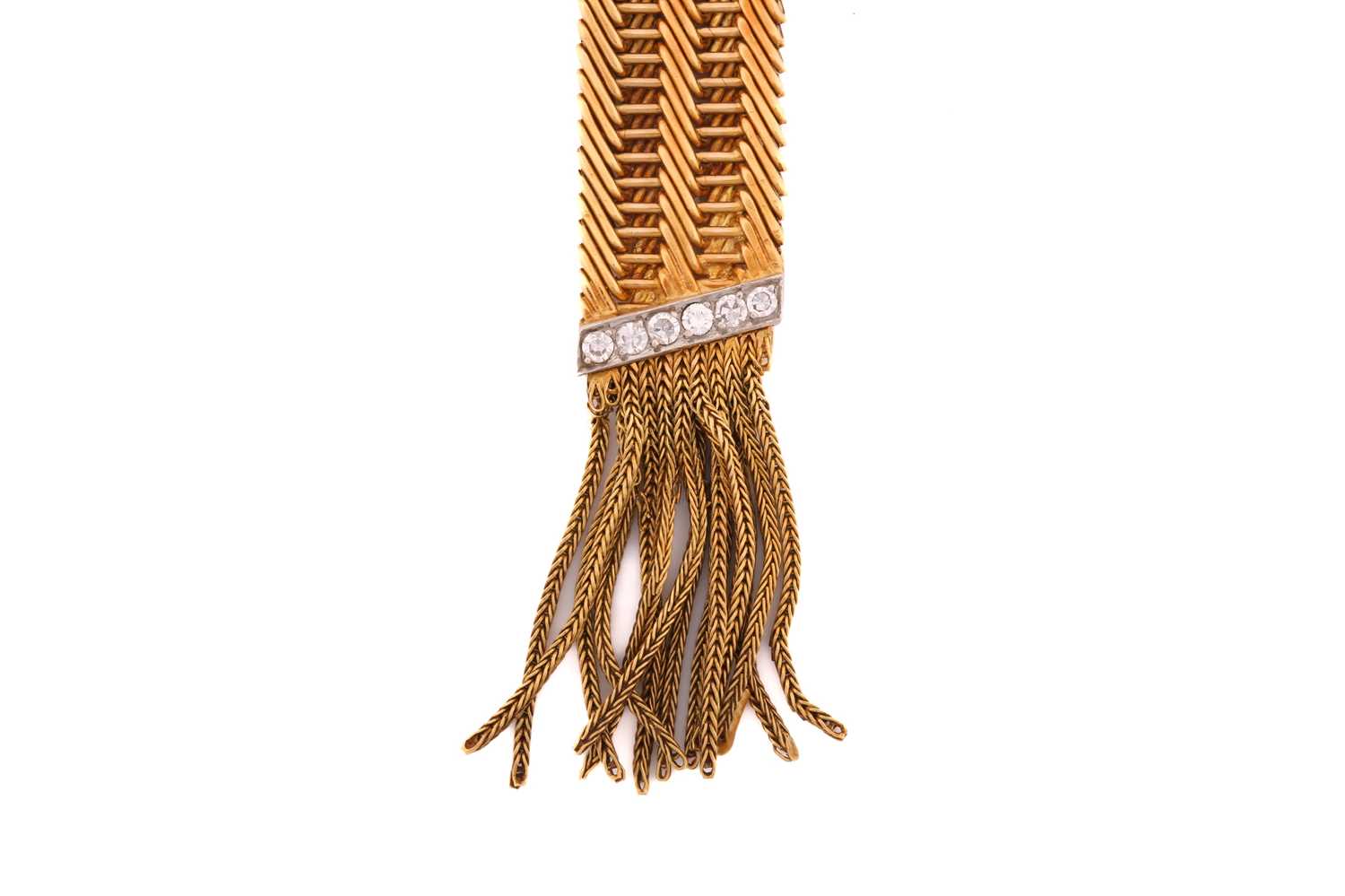 A Kutchinsky ruby and diamond slide bracelet, comprises an 18ct yellow gold woven link terminates - Image 3 of 10