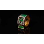 A Kutchinsky enamel and diamond-set belt buckle ring, consisting of eighteen round brilliant