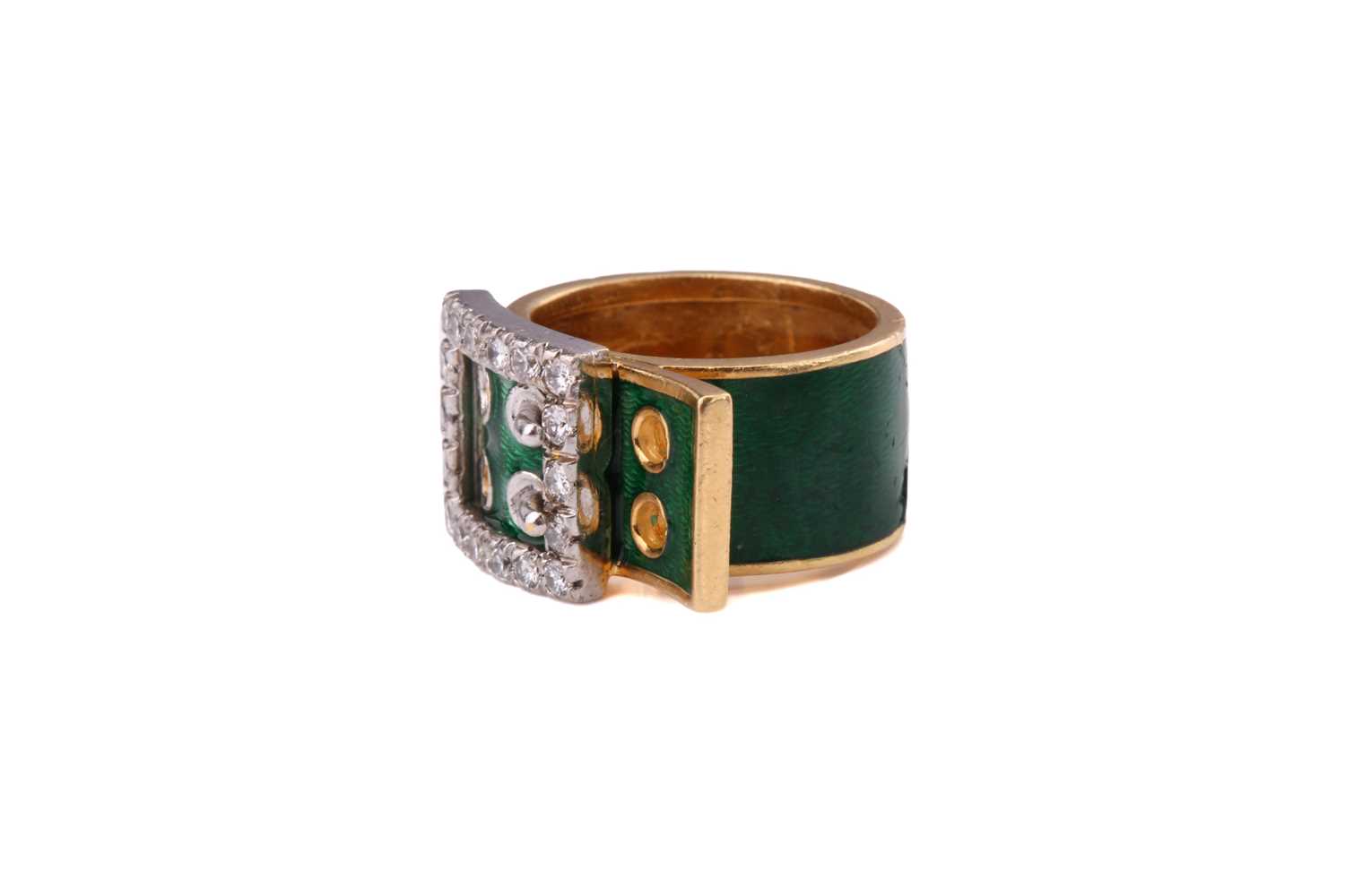 A Kutchinsky enamel and diamond-set belt buckle ring, consisting of eighteen round brilliant - Image 9 of 10