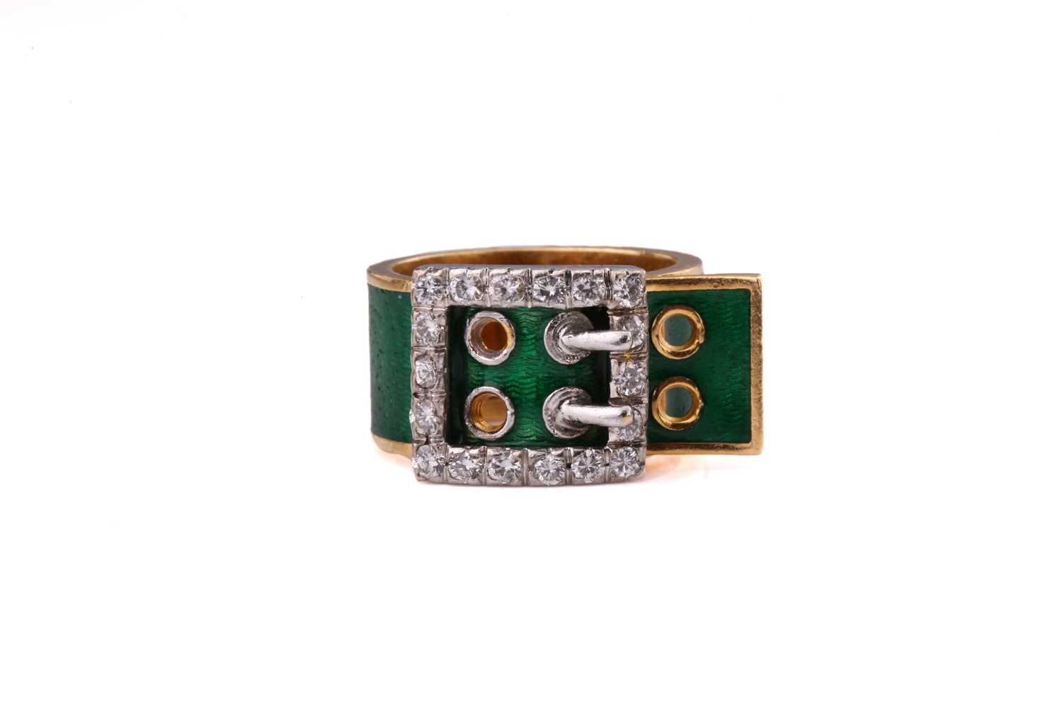 A Kutchinsky enamel and diamond-set belt buckle ring, consisting of eighteen round brilliant - Image 5 of 10