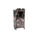 An unusual Probably Dutch late 19th century silver Punch and Judy hinged table box, bearing import