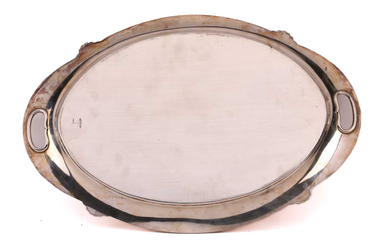 An early 20th-century heavy gauge silver two-handed oval tray. Sheffield 1932 by Walker & Hall. With - Image 2 of 5