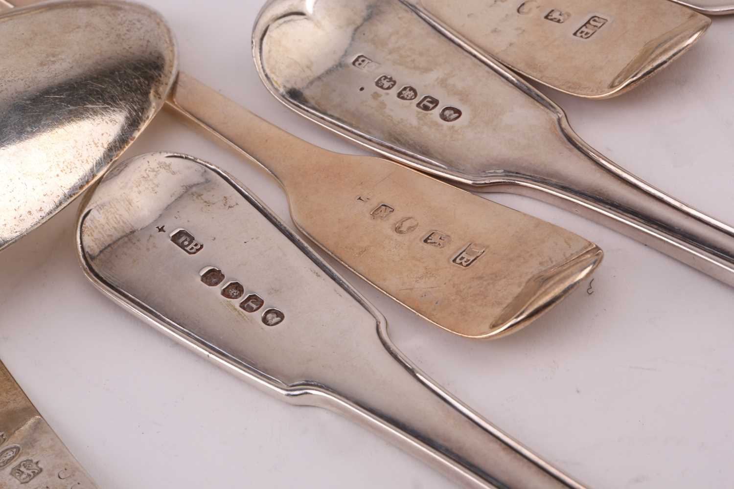 A set of four Victorian fiddle pattern silver tablespoons. London 1888 by James Beebe together - Image 2 of 4
