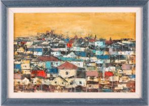 Jehan Chan (1937-2011) Malaysian, 'Roof Tops', oil on panel, signed to lower left corner, 24 cm x 36