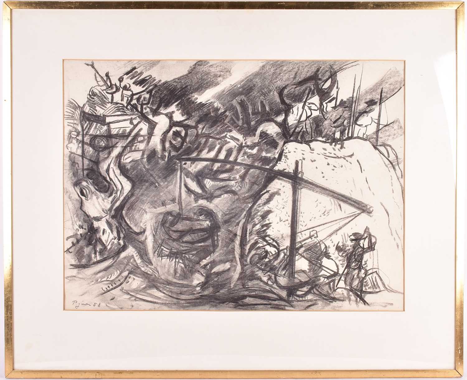 Edouard Pignon (1905-1993) French, 'Battage', charcoal on paper, signed and dated '58, 47.5 cm x - Image 5 of 11