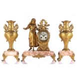 An early 20th-century three-piece gilt metal and marble clock garniture by A. Villon (Albert), the