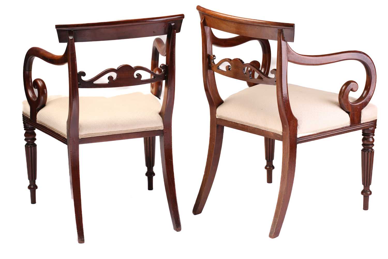 Set of eight William IV mahogany dining chairs comprising a pair of open armchairs and six singles , - Image 3 of 10