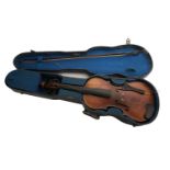 A full size violin, 19th/20th century, with two-piece back and purfling on both sides, the bow