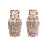 A pair of very large Chinese Famille Rose porcelain baluster vases, late 20th century. Painted