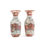 A large pair of Japanese porcelain baluster vase with flared necks. 20th century. Painted with