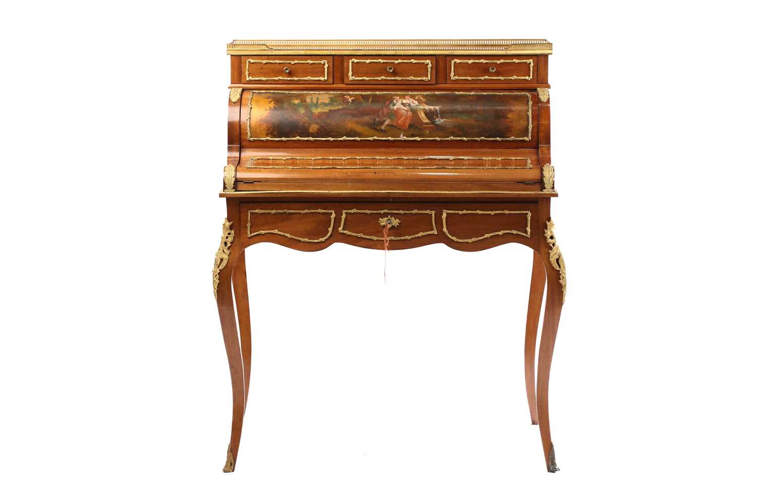 A Louis XVI style piano topped mahogany bonheur du jour the upper section with cylinder panel - Image 12 of 12