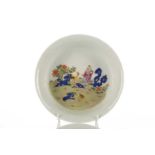 A Chinese famille rose chicken bowl, with waisted steep sides, the interior painted with a boy