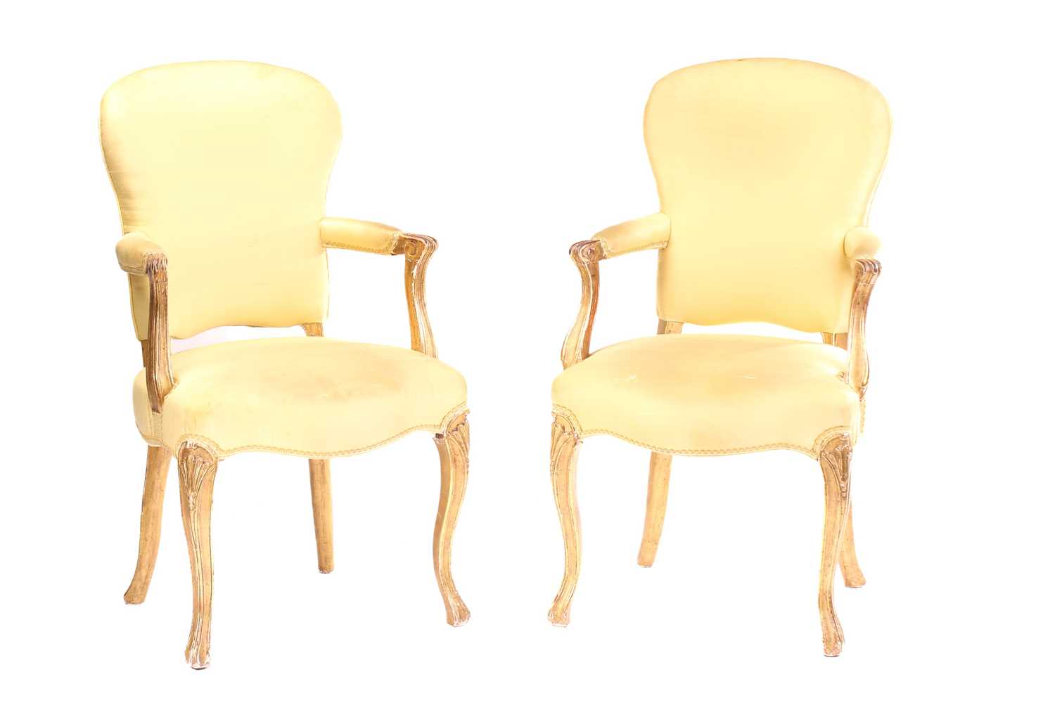 A pair of "French Hepplewhite" design carved wood and gilt gesso library armchairs, 19th century, - Image 2 of 6