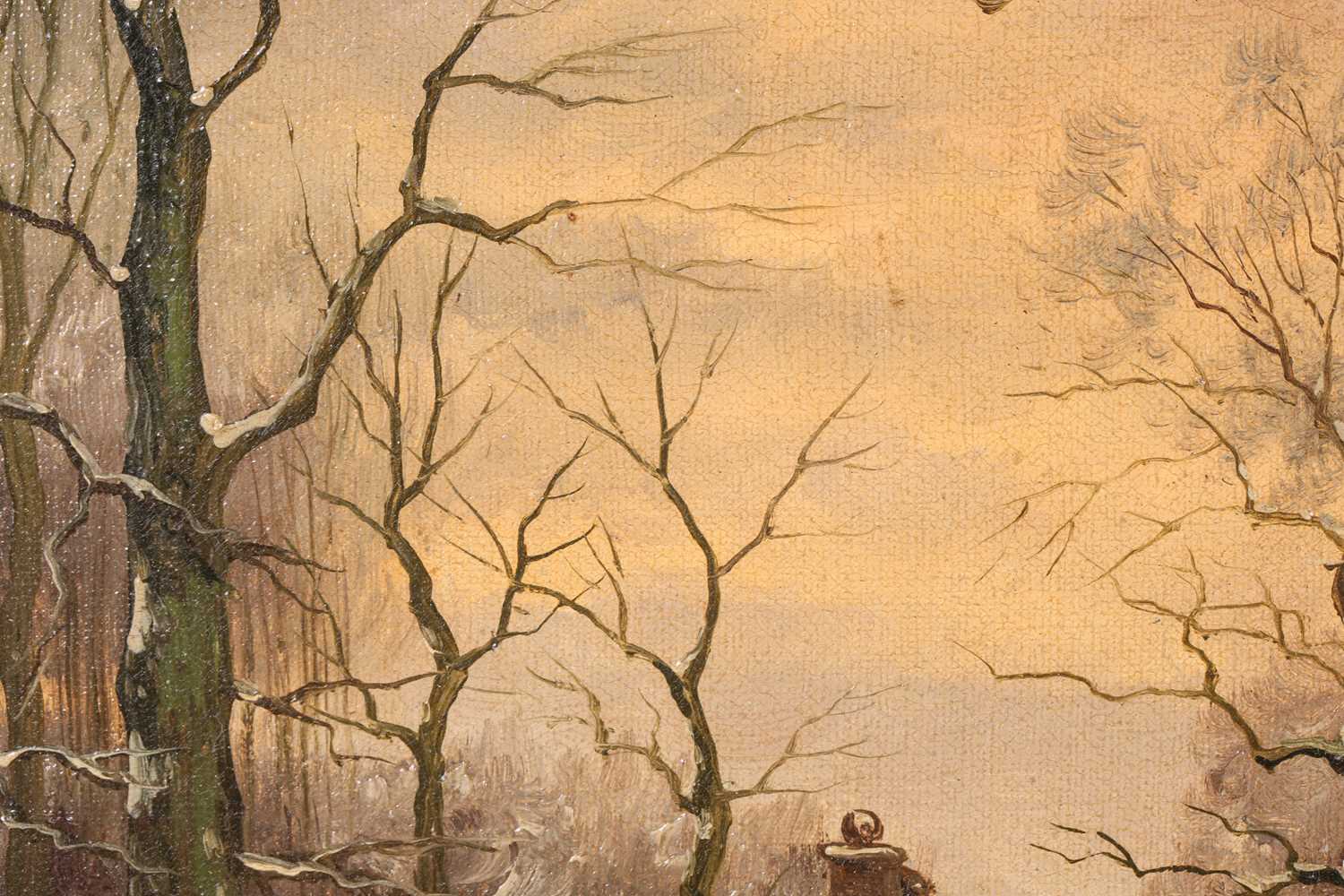 Frederik Jacobus Van Rossum Du Chattel (1856-1917) Dutch, a wintry river landscape at sunset, oil on - Image 5 of 8