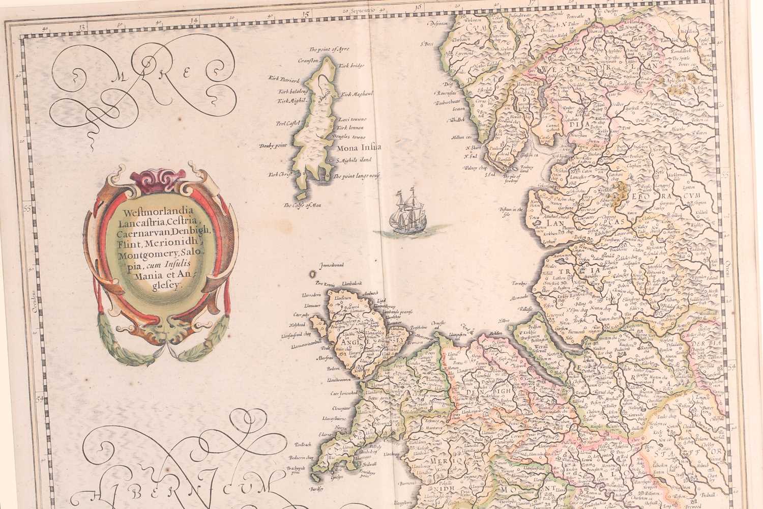 After Gerard Mercator (1512-1594) Dutch, a 17th century hand-coloured map of Cumbria, Lancashire and - Image 2 of 4