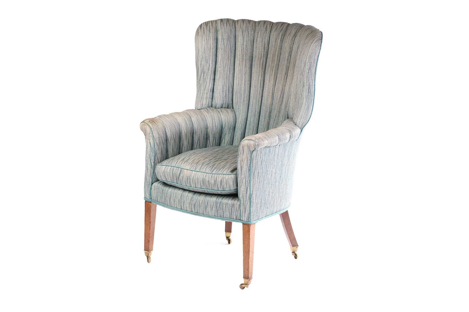 A George III mahogany barrel back fireside armchair, with segmented stuff over upholstered back - Image 3 of 4