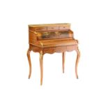 A Louis XVI style piano topped mahogany bonheur du jour the upper section with cylinder panel