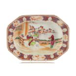 A Chinese Famille Rose porcelain canted rectangular basin, 18th century Qianlong, painted with