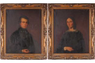 Casimir Van den Daele (1818-1880) Belgian, a pair of large portraits, oils on canvas, the sitters