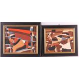 20th century school, a pair of abstract studies, mixed media on board, indistinctly signed, the