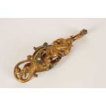 A Chinese Han style gilt bronze belt hook, the dragons head terminal with inlaid eyes above a