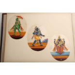 An album of Indian pictures on Mica and leaves, 19th/20th century, comprising images of deities,