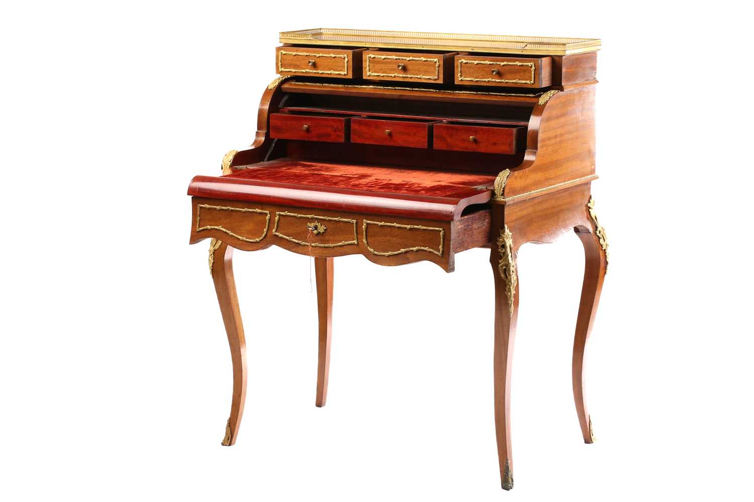 A Louis XVI style piano topped mahogany bonheur du jour the upper section with cylinder panel - Image 3 of 12