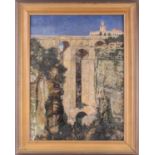 Edward Pullée (1907-2002) British, 'The Bridge at Ronda', oil on panel, signed to lower left corner,