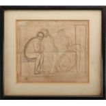 English school, late 18th - early 19th century, a pencil sketch of three seated figures, one with
