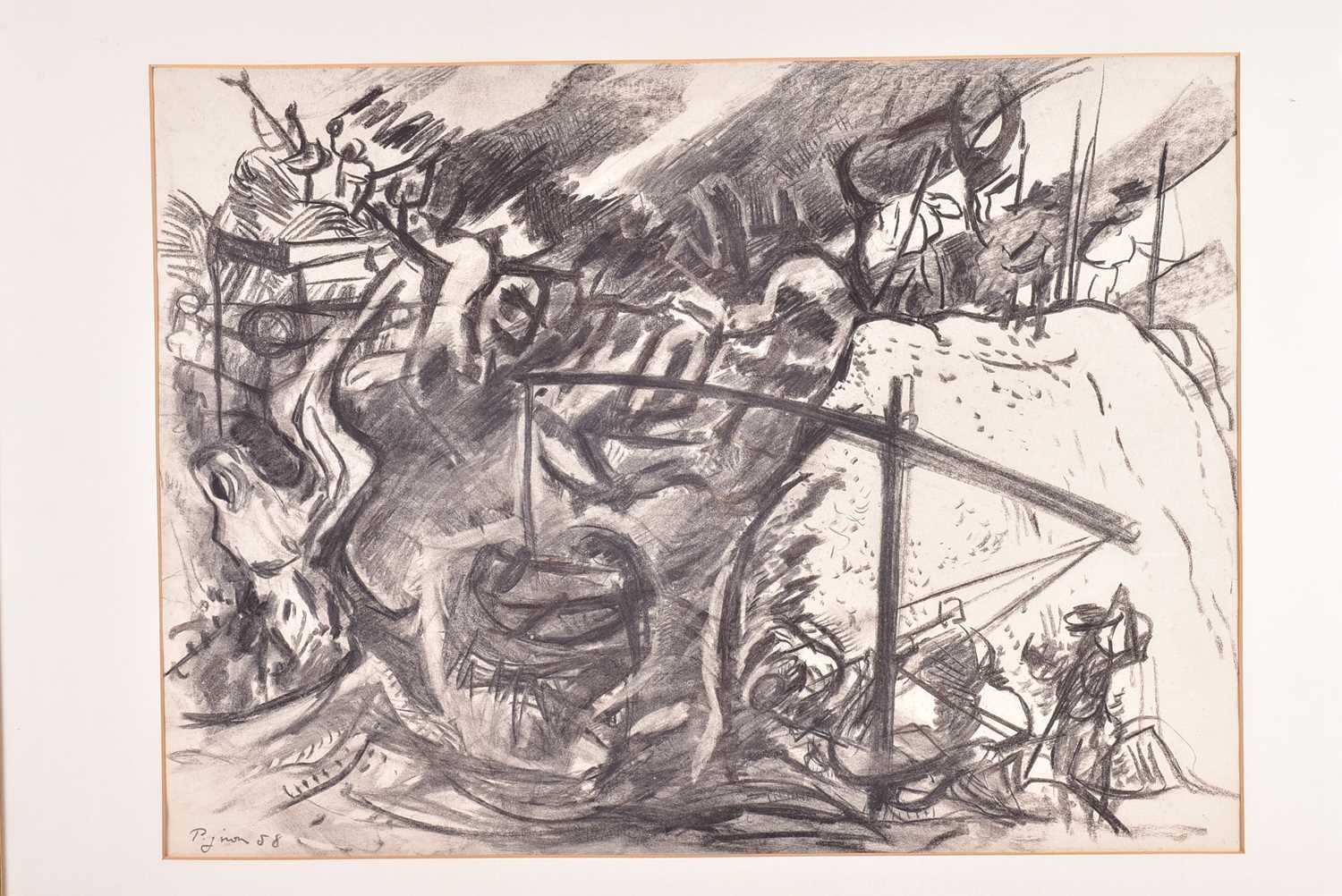 Edouard Pignon (1905-1993) French, 'Battage', charcoal on paper, signed and dated '58, 47.5 cm x - Image 7 of 11